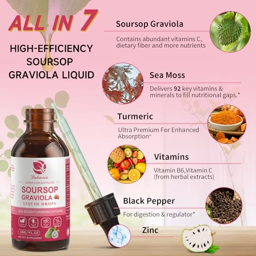 Image of (2 Pack)Whole Soursop Graviola Leaf Extract Liquid Drop with Irish Sea Moss | Herbal Soursop Bitters Liquid for Cell Support & Regeneration,Immunity and Gut Health丨Vegan,Non-GMO,Strawberry Flavor,1 Fl Oz