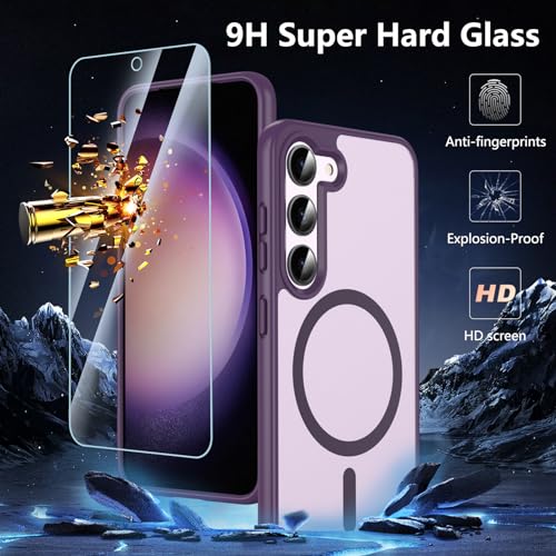 Image of OWKEY for Galaxy S23 Case 6.1'', Magnetic Samsung Galaxy S23 Case for Magsafe with Screen Protector, [Military Grade Protection] Shockproof Phone Cover S23 Case Protective Case for Samsung S23, Purple