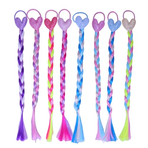 8 Pcs Colored Hair Extensions Hairpieces Braids with Rubber Bands Colorful Synthetic Ponytail Party Hair Accessories