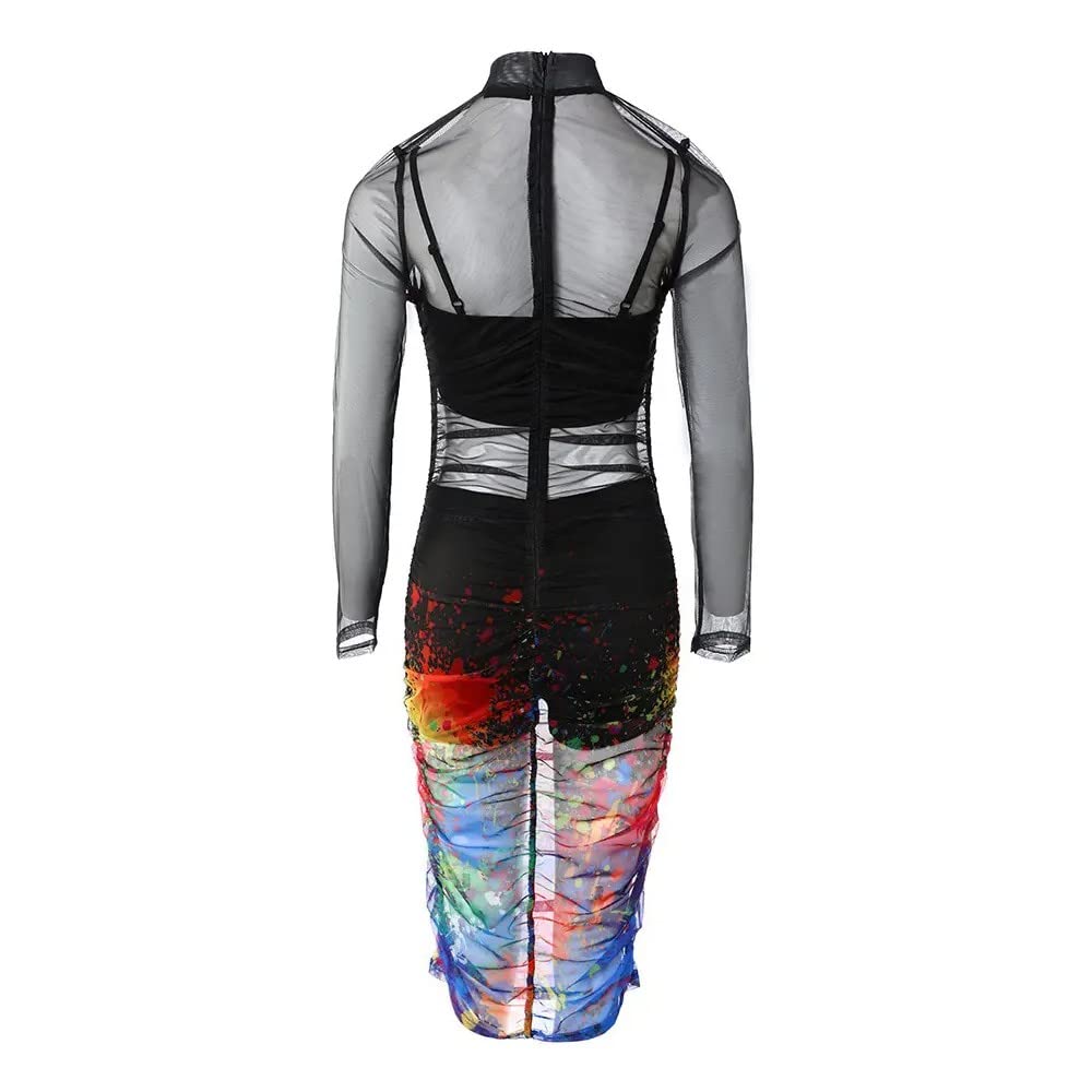 2026 Ensemble Tunique Femme 3 Pièces Crop Top Jupe Courte Imprimé Tropical Longue Transparente Bodycon