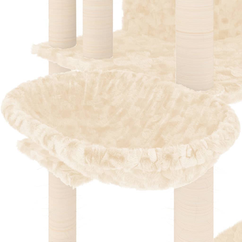 Kratzbaum mit Sisal-Kratzsäulen Creme 191 cm stabil kompakt mit Plüsch, Holz massivholz Katzenmöbel Kletterbaum Krallenpflege Kletterspaß Katzenzubehör Wohnzimmer Wohnung