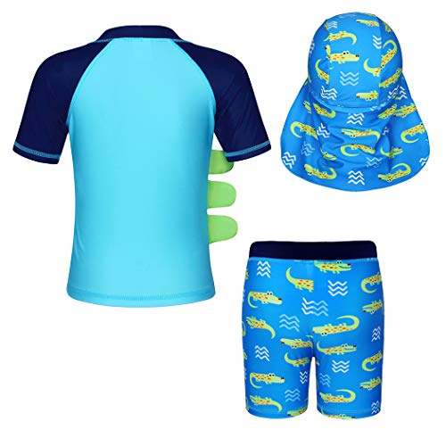 Cotrio Traje de banho de duas peças de dinossauro para meninos conjunto de maiô infantil com chapéu