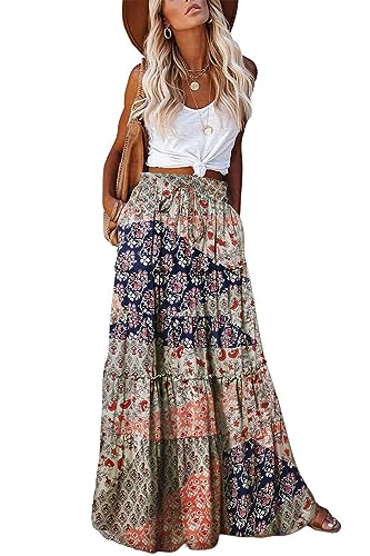 Women's 2024 Summer Skirt High Waist Flowy A Line Boho Skirt Maxi Skirt with Pockets