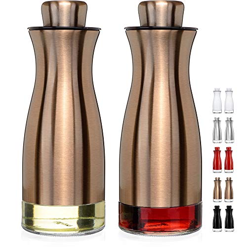 CHEFVANTAGE Olive Oil and Vinegar Cruet Dispenser Set with Elegant Glass Bottle and Drip Free Design - Bronze