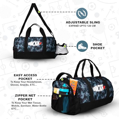 Image of Whackk Cardio Wild Stone Black 31L Gym Fitness Workout Training Sports Travel Duffle Bag Separate Shoe Pocket Dry Wet Pocket Multipurpose Carry Bag Adjustable Strap Lightweight Sports Kit Men Women