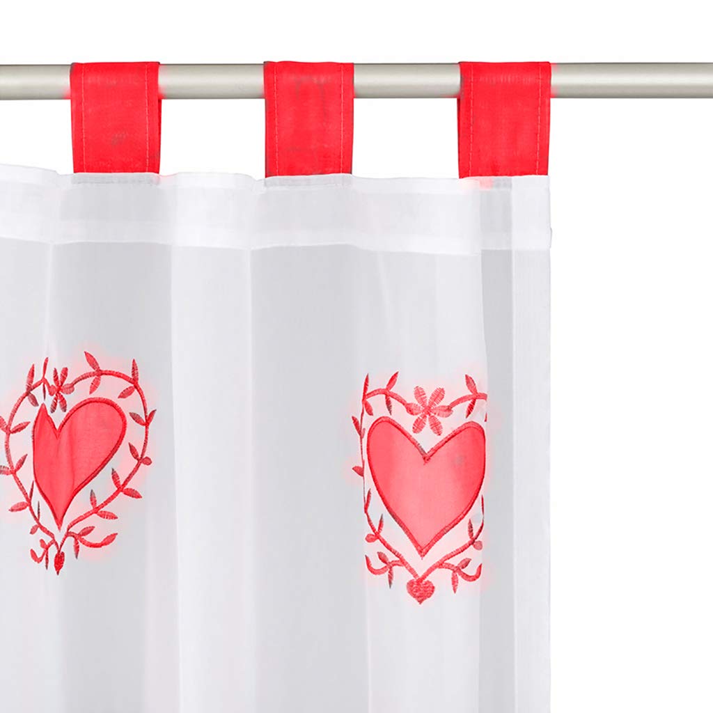 Rideaux Transparents Broderie Coeur Rouge 140x225cm SIMPVALE
