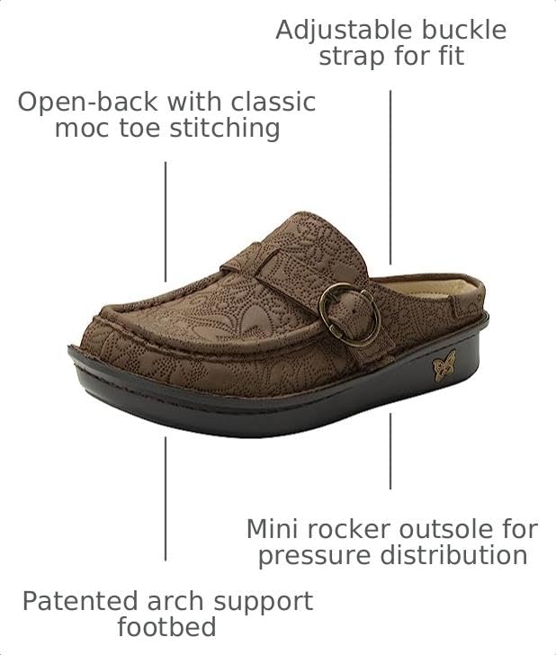 Image of Alegria Women's Brigid Leather Moc Toe Open Back Clog with Heel Cup