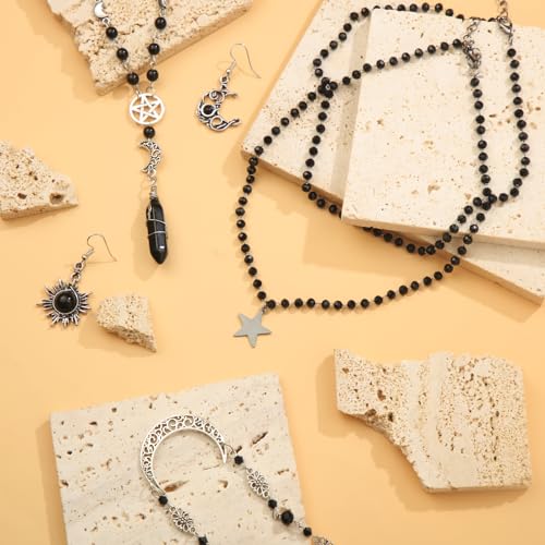 3 Pcs Halloween Gothic Sun and Moon Jewelry Witch Jewelry Set Boho Head Chain Multilayer Star Choker Crystal Earrings for Women Cosplay4