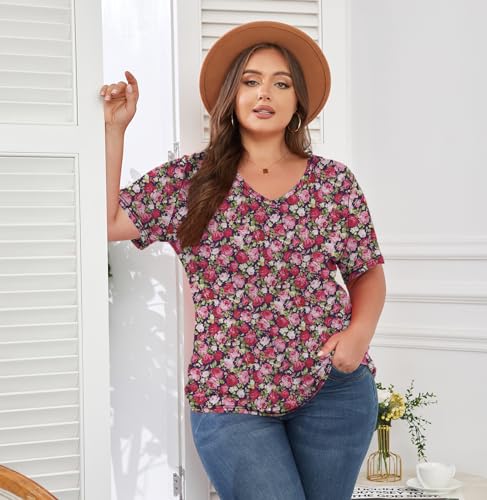Image of ForHailey Women's Plus Size Short Sleeve Tee Shirt V Neck Basic Ladies Loose Fit T Shirt 1X-5X