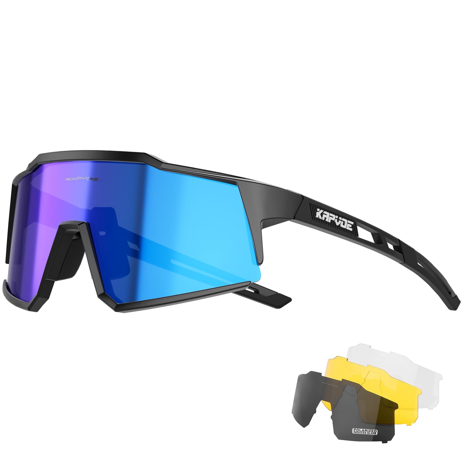 KAPVOE Polarisiert Fahrradbrille mit 1 Linse oder 4 austauschbare Linse TR90 Rahmen für Herren Damen Sport Radfahren MTB K9022