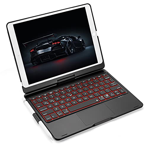 Touchpad Keyboard Case for iPad 8th Generation(2020)/7th Gen(2019) 10.2 inch - 360 Rotating 7 Color Backlit Keyboard with Trackpad, Protective Cover with Pencil Holder for iPad Air 3, Pro 10.5, Black