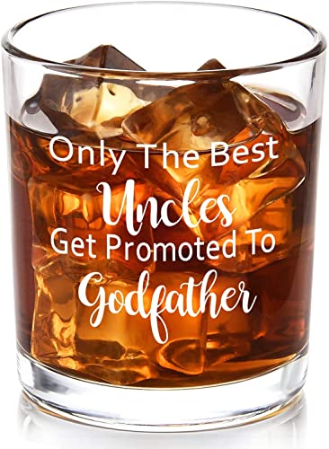 Image of DAZLUTE Godfather Gifts, Only The Best Uncles Get Promoted To Godfather Whiskey Glass, Father’s Day Birthday Christmas Gifts for Uncle Godfather Brother- in -Law, 10Oz Old Fashioned Glass
