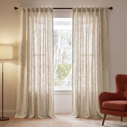 NICETOWN 230 GSM Natural Rich Linen Curtains 96 inches Long, Rod Pocket & Back Tab Semi Sheer Casual Window Treatments Privacy Added with Light Filter