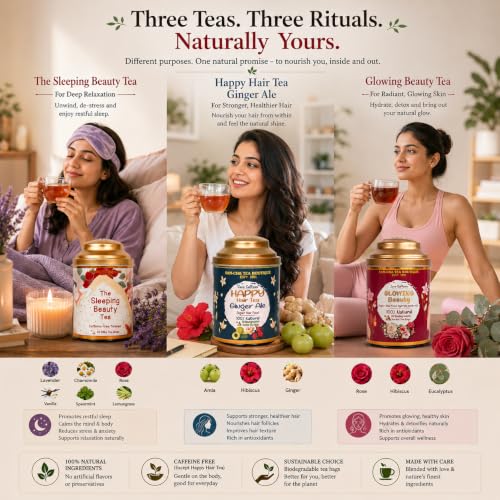 Image of Sancha Tea Boutique, Beauty Tea Bundle, 75 Pyramid Tea Bags, Glowing Beauty, Sleeping Beauty & Happy Hair Herbal Tisanes, Caffeine-Free Value Pack