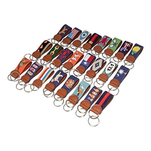Image of Leather Hand-Stitched Needlepoint Key Fob or Key Chain