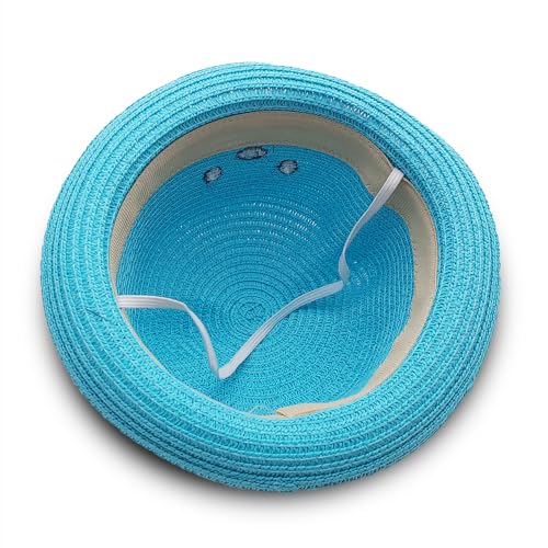 Image of VRITRAZ Kids Straw Hat for Baby Boys & Girls | Printed Summer Sun Hat, Woven Wide Brim Beach Cap, Lightweight Breathable Holiday Travel Picnic Outdoor Fancy Dress Fashion Hat for Children & Toddler