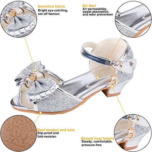 Image of Amtidy Girls Glitter Bow Low Heel Princess Shoes, Mary Jane Ankle Strap Dress Pumps for Wedding Birthday Party Performance