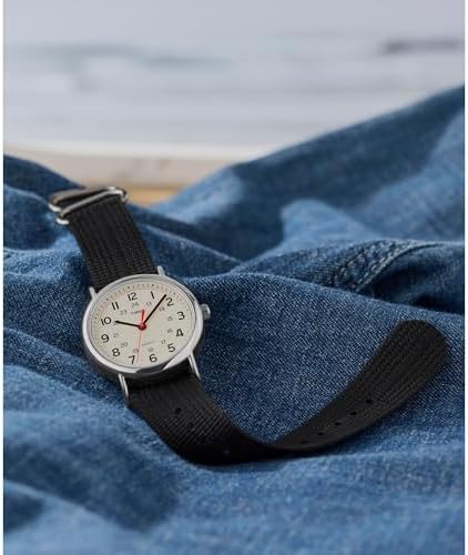 Timex Unisex Weekender 38mm Watch – Silver-Tone Case Cream Dial with Black Fabric Slip-Thru Strap - 1