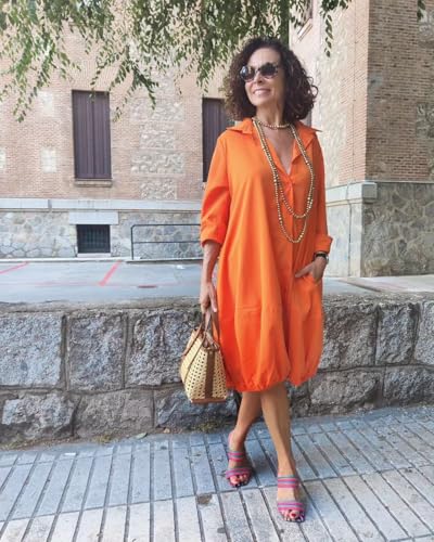 Image of UOOZEE Women's Long Sleeve Button Up Shirt Dresses Casual Loose Fit Spring Midi Dress with Pockets