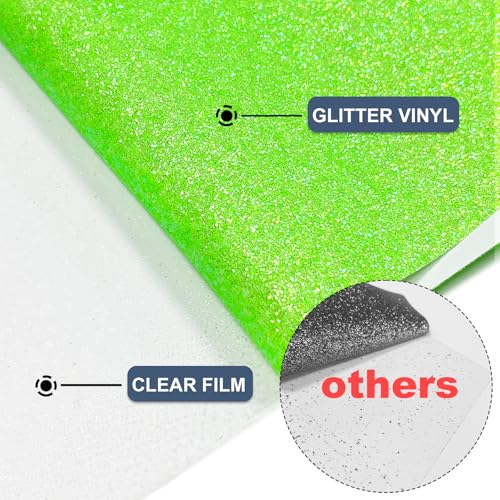 Image of Neon Green Heat Transfer Vinyl 12 inch x 8 ft HTV for Shirts, Glitter HTV for All Cutter Machine - Easy to Cut & Weed for Heat Vinyl Design (Neon Green)