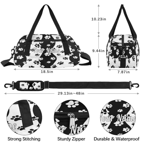 Personalized Kids Duffel Bag White Puppy Dog Paw Print,Custom Sport Gym Bag for Boys Girls,WWeekender Overnight Bags Travel Duffel Bag,Customized Kids Gift4