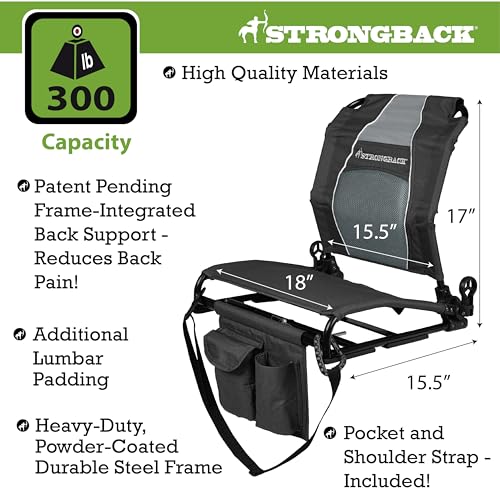 STRONGBACK Lumbar Support Stadium Seat for Bleachers – Ergonomic Chair with Back Support for Adults & All-Day Comfort - Black/Grey