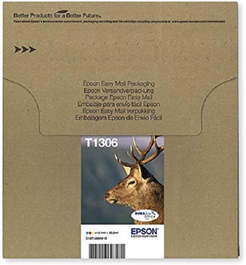 Epson T1306XL Stag Genuine High Yield Multipack, Eco-Friendly Packaging, 3-colours DURABrite Ultra Ink Cartridges