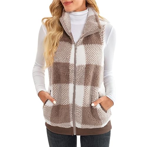 Chaleco a cuadros de mujer ligero y cálido con forro polar para invierno diario