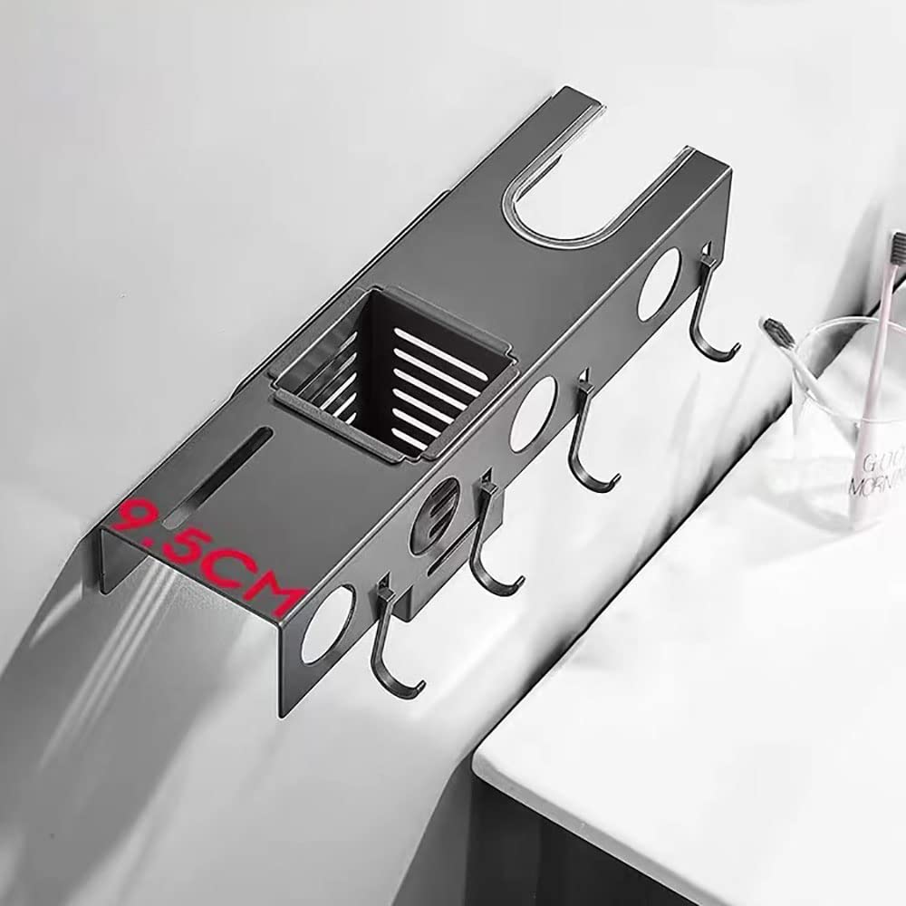 Soporte para secador de pelo Organizador de herramientas para el cuidado del cabello Soporte para secador de pelo Montaje en pared, Soporte multifuncional para herramientas de cuidado del cabe
