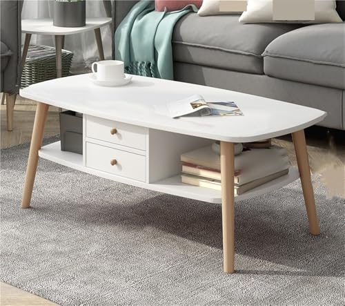 Yu Shuai Mesa de Centro, Mesa de Centro Sencilla de 2 Niveles, Mesa Auxiliar Moderna de Madera for sofá, Gran Espacio de Almacenamiento, Mesa de vestíbulo for Sala de Estar, Oficina, Estudio(White)