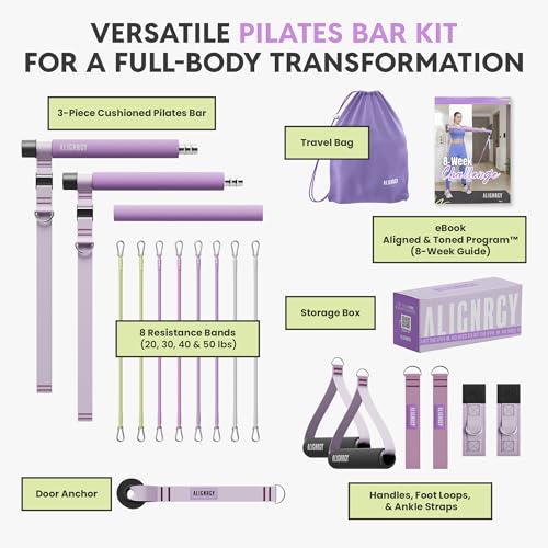 Image of Upgraded Pilates Bar Kit with Resistance Bands (20,30,40,50 Lbs) - Adjustable Pilates Bar Kit for Full Body Workouts - at Home Workout kit for Busy Women - Guided 8 Week Video Program Included