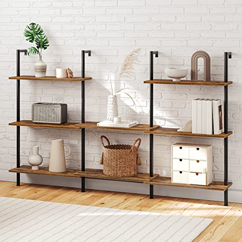 Hoobro 6-Tier Diy Ladder Shelf And 4-Tier Wall Mounted Bookshelf Bundle, Office Vertical Bookcase Wooden Storage Shelves For Home Office, Bedroom, Rustic Brown And Black Bf65Cj01-Bf43Cj01 #TOP3