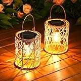 KOOPER Solar Lantern Outdoor Lights, 2 Pack Bright Hanging Solar Lanterns Outdoor Waterproof with Handle, Decoration Rattan Lanterns for Outside Hanging Garden Patio Yard Porch Trees Lawn Pathway Gift