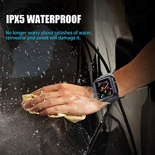 Image of Realproof Waterproof Case for Apple Watch Series SE | SE2 | 6 | 5 | 4 44MM with 3PCS Premium Soft Silicone Band, Dropproof Shockproof Resistant Rugged Protective iWatch Case Bulit-in Screen Protector