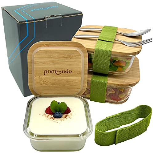 pamindo Glas Frischhaltedosen mit Bambusdeckel quadratisch [3er Set] -...