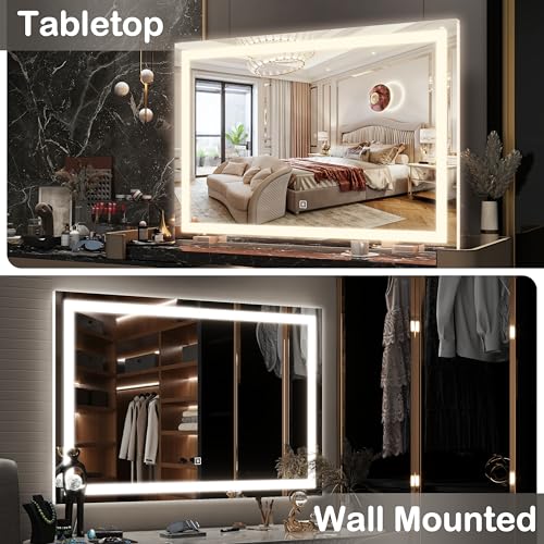 FENNIO Makeup Mirror with Lights 23"x32" ,LED Makeup Mirror ,Large Vanity Mirror with Lights,Touch Sensor with Dimmable 3 Modes, Square White