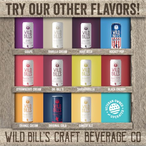 Wild Bill's Rocket Pop Soda Classic Craft Soda Pop Soft Drinks, Sodas Made with Pure Cane Sugar, Caffeine Free, NO High Fructose Corn Syrup, Gluten Free, Vegan, Low Sodium, 12 Oz 12 Pack
