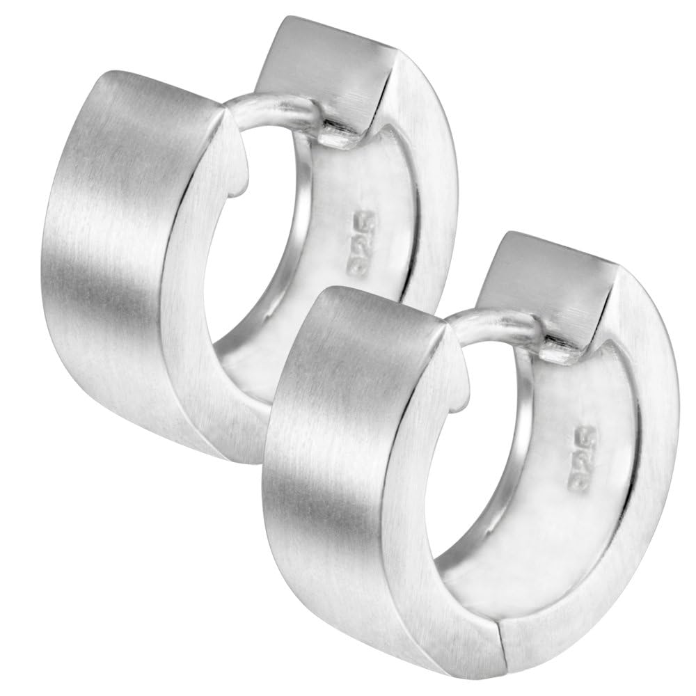 Vinani Damen Ohrringe 925 Silber - Klapp Creolen Ohrring Set für Frauen aus 925 Sterling Silber breit rund mattiert CRR