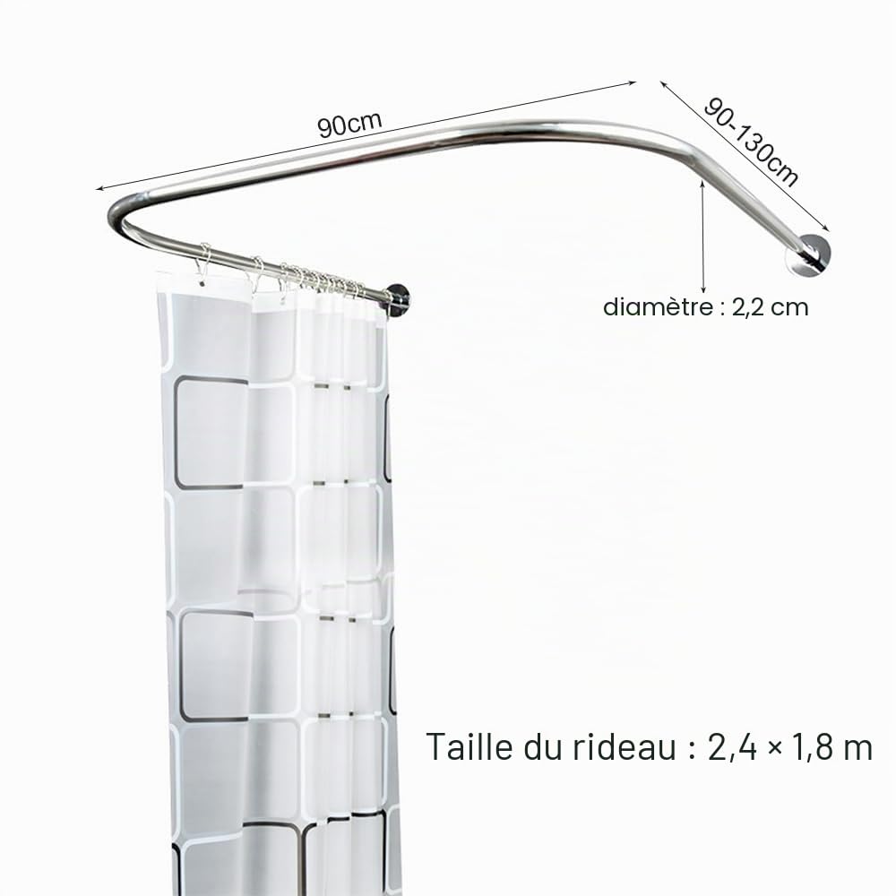 Tringle à rideau de douche, en forme de U, extensible, incurvée, avec rideau, pour salle de bain, cuisine, vestiaire, magasin de vêtements, espace privé, sans perçage