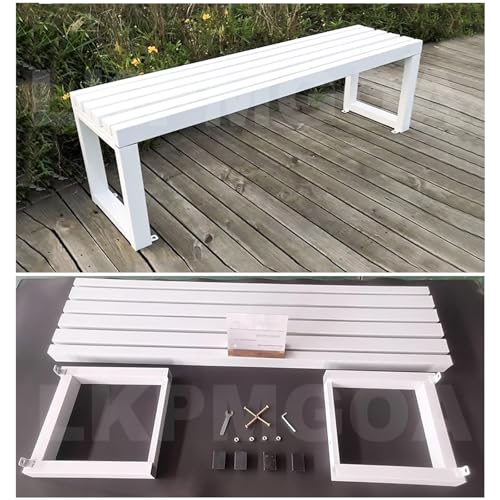 Banco de jardín de hierro forjado gris de 150 cm sin respaldo 8