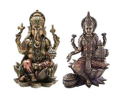 Bhuvika Statue de collection indienne Lakshmi Ganesh Idol Laxmi Ganesh Figurine de maison ou de bureau (finition bronze)