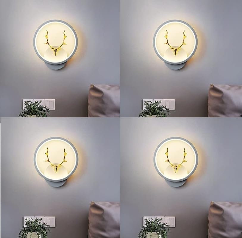 Image of Home Decore Led Fancy Wall Light,Night Lamp,Decorative Lamp,Wall Hanging Lights for Bedroom,Living Room,Color(Warm White+Natural White+Cold White).(white Round Deer Head)(Pack of 4)