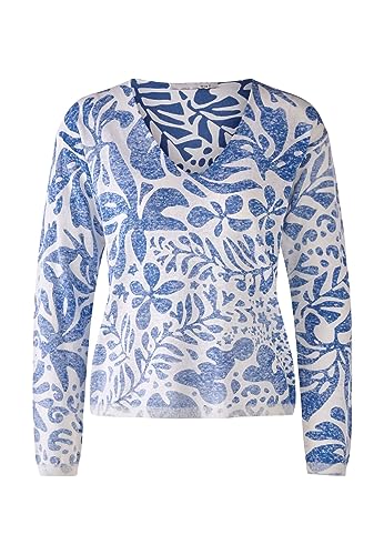 Oui Damen Strickpullover Leinen-Baumwollmischung lässig geschnitten Floral...