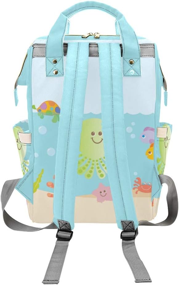 Sea Ocean Animal Blue Personalized Diaper Bag Backpack Tote with Name,Custom Travel Nappy Mommy Bag Backpack
