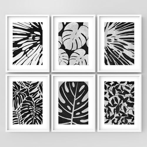 SIGNLEADER Framed Wall Art Collage Print Gallery Set, Monochrome Tropical