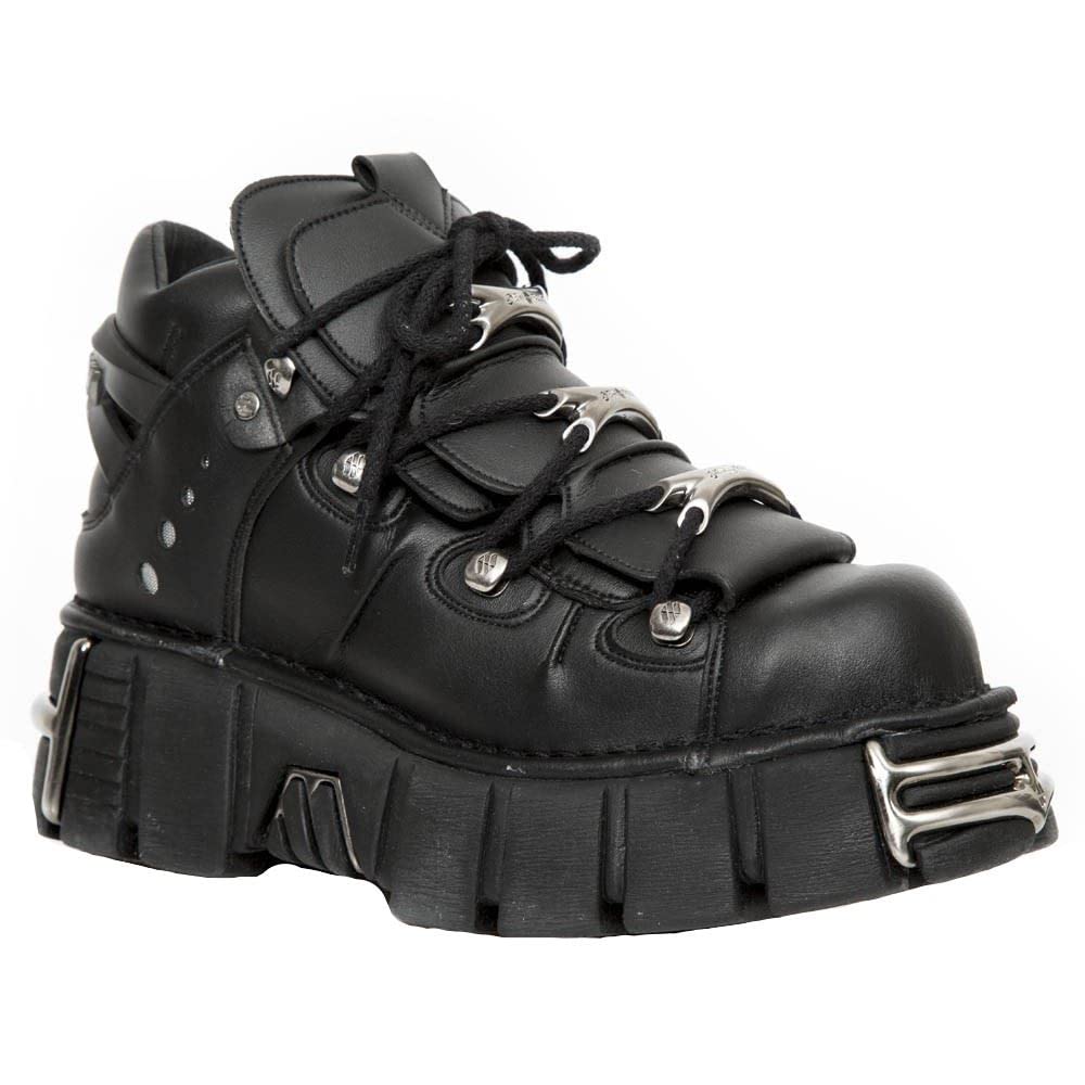 M-106-VS1 Bottes punk rock unisexe en cuir végétal noir métallisé