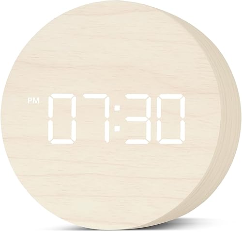 Reloj despertador de madera LED estético moderno alarma digital LED luz para escritorio con pantalla grande elegante regalo estético (blanco)