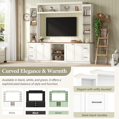 Image of 94.8 inchL Large Entertainment Center with Bookshelves and Drawers for TVs Up to 70'', Wall Unit Entertainment Center with Adjustable Shelves and Cabinet, Minimalist TV Stands for Living Room White