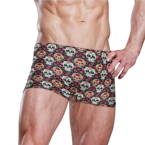 Skull Flower Mens Swim Trunk Swimwear Bathing Suit Swim Brief Square Leg Board Short S B04044373