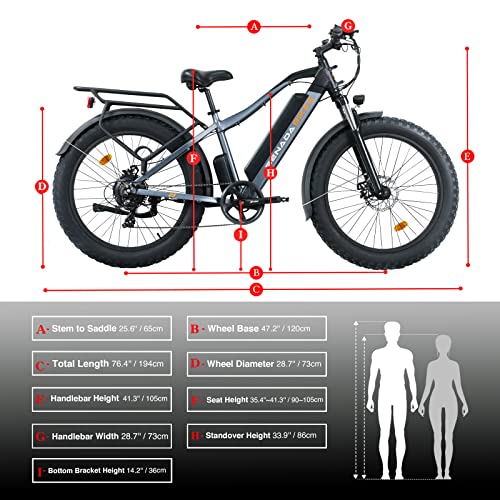 Senada Saber Electric Bike For Adults, 48V 15Ah Battery 1000W Fat Tire Electric Bike Snow Beach Ebike, Long Range 26" X 4" Fat Tire E-Bike, Electric Bicycle With 7-Speed,Ul #TOP6